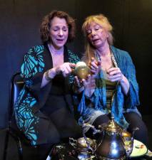 Two of the four four actresses who star in a <i>Final Toast</i> are: L-R: Jana Robbins (left) and Sachi Parker (right). The two act play opens at the Chain Theater on May 10. Photo by Jonathan Slaff.