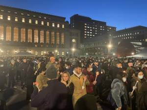Columbia University community at a vigil on Friday evening for Davide Giri. Photo: Henry Quinn Pasin