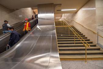 Stairway and escalator work nearing completion at Grand Central Terminal, August 20, 2020. Photo: Trent Reeves / MTA Construction &amp; Development