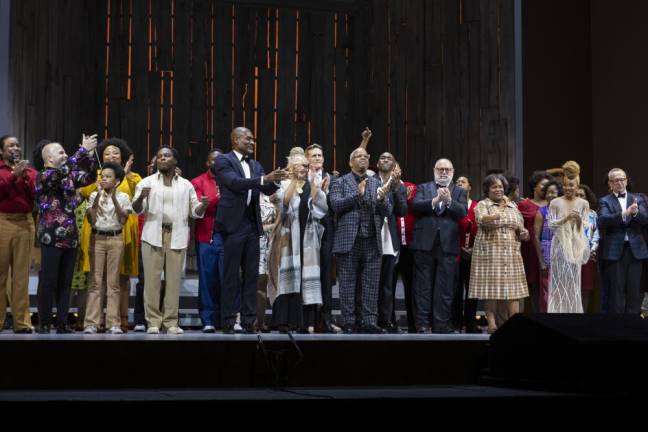 The curtain call following Terence Blanchard’s “Fire Shut Up in My Bones,” which opened the Metropolitan Opera’s 2021-22 season. Photo: Rose Callahan / Met Opera