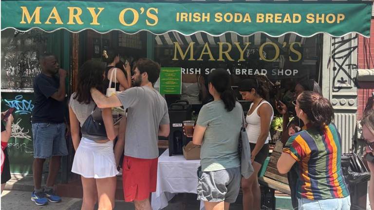 East Village Shop Says Thanks with Irish Soda Bread Giveaway Long lines formed outside Mary O’s Irish Soda Bread Shop as owner Mary O’Halloran gave thanks to old and new friends with a free giveaway to each customer of two of her renowned scones. She urged customers to eat one and give the other away.