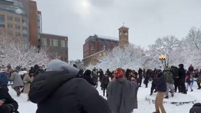 Massive snowball fights erupted in Washington Square Park on the afternoon of Feb. 23.