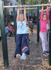 Children in a playground on Election Day 2024 because they didn’t have school.