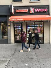 A Dunkin' Donuts shop on Broadway at West 96th Street. The fast-food chain boasts 174 stores in Manhattan and added eight in 2019, giving it the No. 2 spot in the rankings of the borough's top 10 national retailers.