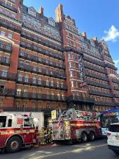 <b>Fire trucks outside the Chelsea Hotel respond to a two alarm blaze on Nov. 2. </b>Photo: Vanessa Torres