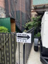 Sign at Saint Anthony of Padua Church polling site. Photo: Benjamin Morse