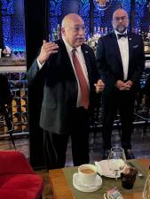 Judge Shahabuddeen “Shah” Ally (in bowtie) with supporter Ravi Batra at the judges’ kickoff reception held at Saar, a newly opened Indian bistro at 241 W. 51st St.