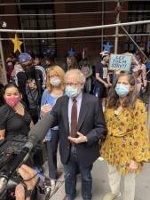 State Assembly Member Dick Gottfried (center) at the Lucerne on Sunday, Sept. 13 with Council Member Helen Rosenthal (right) and Assembly Member Linda Rosenthal (left of Gottfried). Photo: Richard Gottfried on Twitter