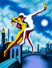<i>Hitting the Big Time</i> by Mark Kostabi is one of the many paintings from the downtown icon on display at the Park West Gallery in SoHo through the end of May. Kostabi’s works are also part of the permanent collection of the Museum of Modern Art.