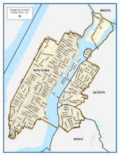 The new map of Congressional District 12. The “85th Street Transverse,” as marked on this map, is actually the 86th Street Transverse. Courtesy of the NYS Legislative Task Force on Demographic Research and Reapportionment.
