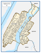 The new map of Congressional District 12. The “85th Street Transverse,” as marked on this map, is actually the 86th Street Transverse. Courtesy of the NYS Legislative Task Force on Demographic Research and Reapportionment.