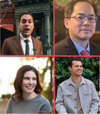 Clockwise from top left: Christopher Marte in campaign video; Eric Yu; Jess Coleman; Elizabeth Lewinsohn.