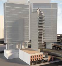Village Preservation is trying to derail a proposed 203-foot-tall luxury tower (center, front) on Little West 12th Street, by asking a city panel to reject a zoning variance.