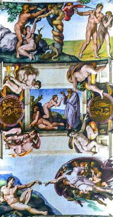 "The Creation and Downfall of Adam and Eve" imagined by Michelangelo, reproduced and presented by The Met. Photo: Adel Gorgy