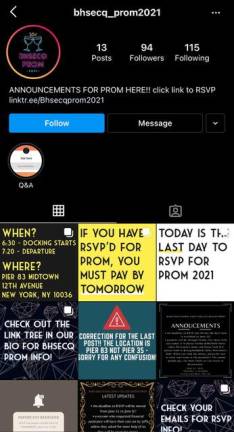 The organizational Instagram Page for BHSEC Queens’ prom.