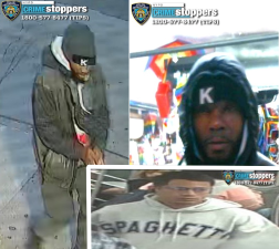 Wanted for robbery in Chelsea; Forcibe. Touching in Penn Station (inset).