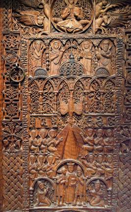 A carved walnut door from Church of the Holy Apostles, Monastery of Sevan from 1486, on loan from the History Museum of Armenia. Photo: Adel Gorgy