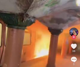 The PATH train engulfed in flames as it approached Newport Station