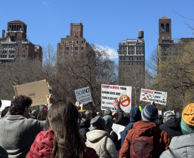 Protesters rally for science, research, and the future of medicine at Washington Square Park on March 7.