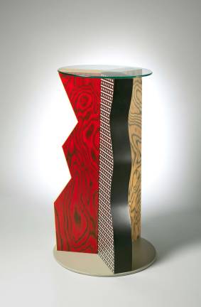 Ettore Sottsass (Italian, 1917-2007). "Ivory Table," 1985. Formica, wood, glass. H. 39-3/4 x Dia. 24 in. b: Glass top; Dia.19-1/2 x Thickness 1/4 in. The Metropolitan Museum of Art, Gift of Dr. Michael Sze, 2002 © Studio Ettore Sottsass Srl