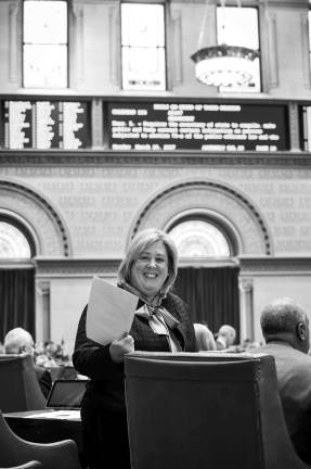 Assembly Member Rebecca Seawright following the Assembly&#x2019;s 146-0 vote on March 30 in favor of a bill that would cover 3-D mammograms at no cost to patients. Photo: The New York State Assembly