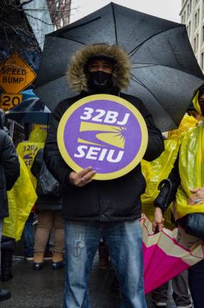 “This is not fair,” said Juan Tejada, a 32BJ member who works in a different building but stood in solidarity with his union colleagues. Photo: Abigail Gruskin