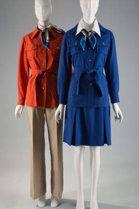 Stan Herman, TWA flight attendant uniforms, 1975, synthetic blend, USA, gift of Stan Herman.