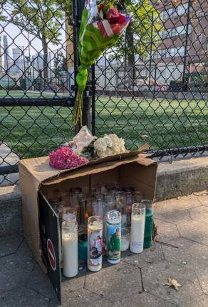 Memorial to the victims of the July 4 Corlears hook Park crash as seen on Saturday afternoon July 6.