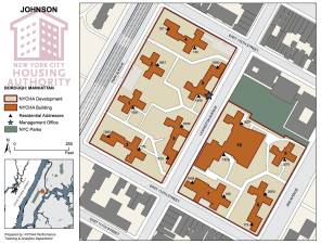 Map of James Weldon Johnson Houses complex in East Harlem.