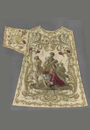 Dalmatic (front) of Pius IX (reigned 1846–78). Italian, 1845–61. Courtesy of the Collection of the Office of Liturgical Celebrations of the Supreme Pontiff, Papal Sacristy, Vatican City. Image courtesy of The Metropolitan Museum of Art. Digital composite scan: Katerina Jebb.