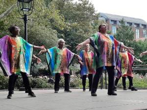 Dancers perform at Dances for a Variable Population performance in Washington Square Park. Photo: Karen Camela Watson