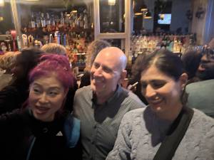 Harvey Epstein (center) shortly after he was the projected winner of the CD2 race, with supporters at Linen Hall in the East Village on Election Night, Nov. 4. He pulled in nearly 80 percent of the vote.
