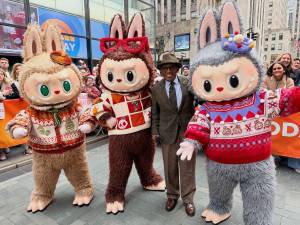 Al Roker and three toothy monster Labubus at Macy’s Thanksgiving Day Parade 2025.