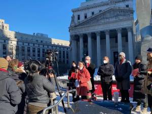 Asian American Federation Executive Director Jo-Ann Yoo addresses the crowd during the Asian Justice Rally at Foley Square on January 30. Photo: Ava Manson