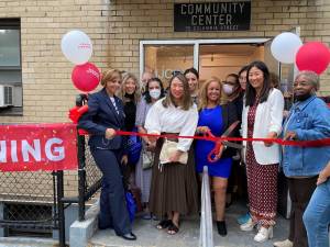 Assembly Member Yuh-Line Niou (center) at the ribbon-cutting. Photo courtesy of Department for the Aging