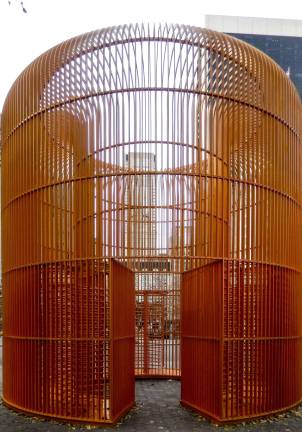 "Gilded Cage" a monumental sculpture at the southeastern corner of Central Park, by Ai Weiwei from the exhibition "Good Fences Make Good Neighbors." Photo: Adel Gorgy
