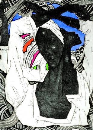 Eldzier Cortor Dance (Dance Composition No. 31), 1978 Etching and aquatint with flat bite and hand-coloring, 20 1/2 x 15 1/4 in. Associated American Artists Smithsonian American Art Museum, gift of the artist in memory of Sophia Cortor, 2012.72.3