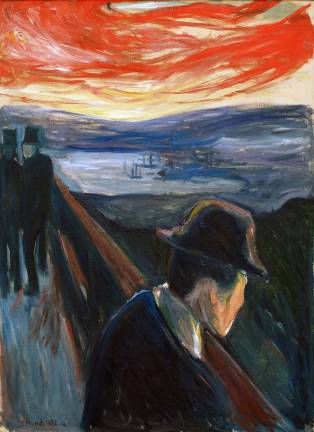 Edvard Munch, “Sick Mood at Sunset, Despair,” 1892, Oil on canvas, 36 1/4 × 26 3/8 in., Thielska Galleriet, Sweden, © 2017 Artists Rights Society (ARS), New York. Photo © Thielska Galleriet, Sweden, Photo: Tord Lund