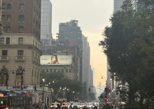 A hazy view in Herald Square on July 15.