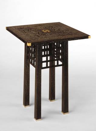 Josef Hoffmann ((1870-1956). Table, 1904. Execution: Wiener Werksta¨tte. Ebonized oak with pores chalked white; boxwood inlay, silver-plated mounts. Minneapolis Institute of Art. The William Hood Dunwoody Fund
