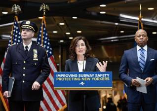 Governor Kathy Hochul and Mayor Eric Adams said subway crime is down 16 percent since the city and state committed more police to the subways last October. Photo: Darren McGee/Office of Governor Kathy Hochul