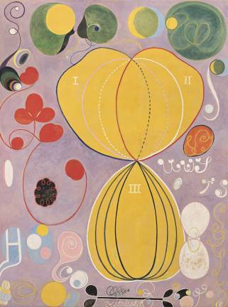 From “The Ten Largest,” which could have been made today or in the 1960s age of psychedelics. Group IV, The Ten Largest, No. 7, Adulthood1907,from untitled series. Hilma af Klint. The Hilma af Klint Foundation, Stockholm. Photo: Albin Dahlström, the Moderna Museet, Stockholm
