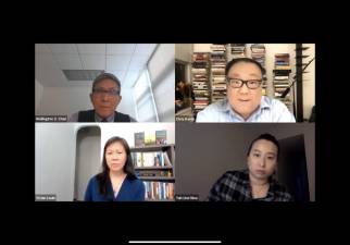 Screenshot of the panel discussion organized by Roosevelt House at the Public Policy Institute of Hunter College, with (clockwise from top left) Wellington Z. Chen, Chris Kwok, Yuh-Line Niou and Vivian Louie.