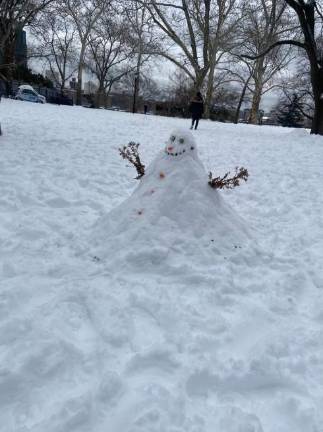The sleet meant it was not exactly “good packing” but some intrepid souls in Carl Surz Park on the UES managed some form of a snowman.