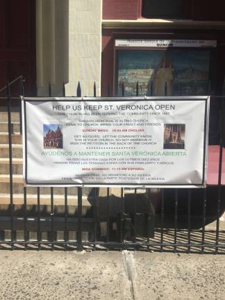 A sign at St. Veronica's Church, which is scheduled to close this summer. Photo: Estelle Pyper