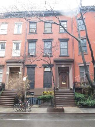 Yeshe Nyingpo, a Tibetan Buddhist temple in a landmarked 1846 Greek Revival rowhouse at 19 West 16th Street in Chelsea, has received a $3,000 matching grant from the New York Landmarks Conservancy to help it restore its recessed, double-leaf, mahogany front door. Photo: New York Landmarks Conservancy