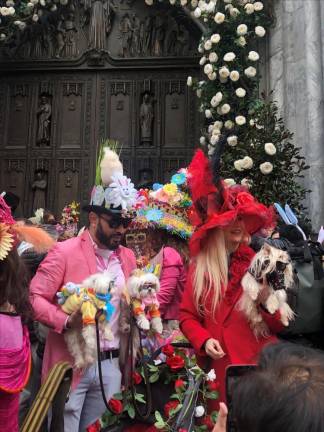Leslie Riddle (right) and Sergio Galdamez were popular with spectators was they displayed their pet Yorkies. Photo: Keith J. Kelly