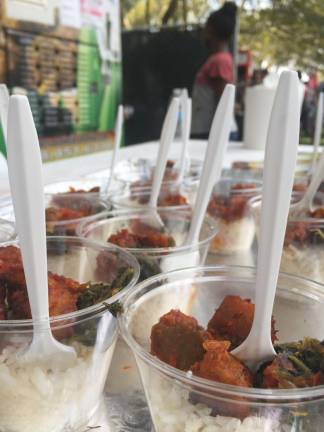 Sample-sized portions of white rice and buka sauce, one of DF Nigerian's signature dishes. Photo: Carson Kessler