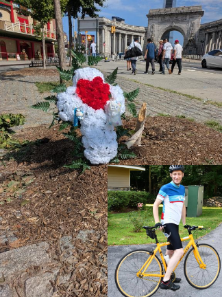 Memorial to the crash victims in the Bowery plaza tree bed. Inset: Kevin Cruickshank.