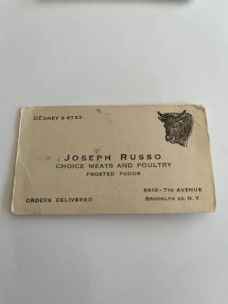 Business card of Joseph Russo, butcher in old Bay Ridge, Brooklyn. Photo: Courtesy the Russo family